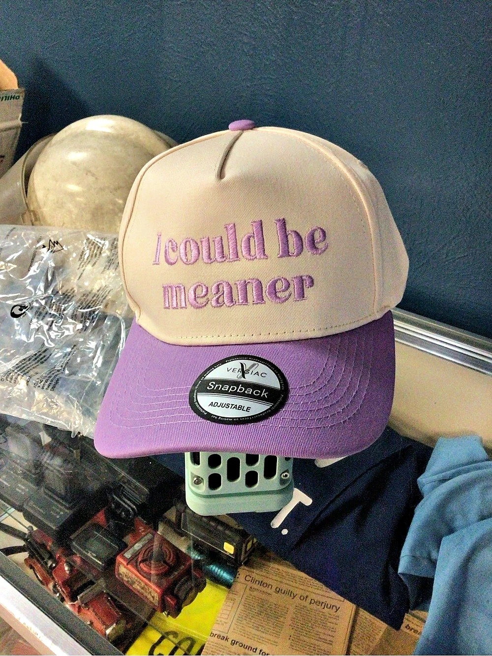 I Could Be Meaner Snapback Hat Purple & White
